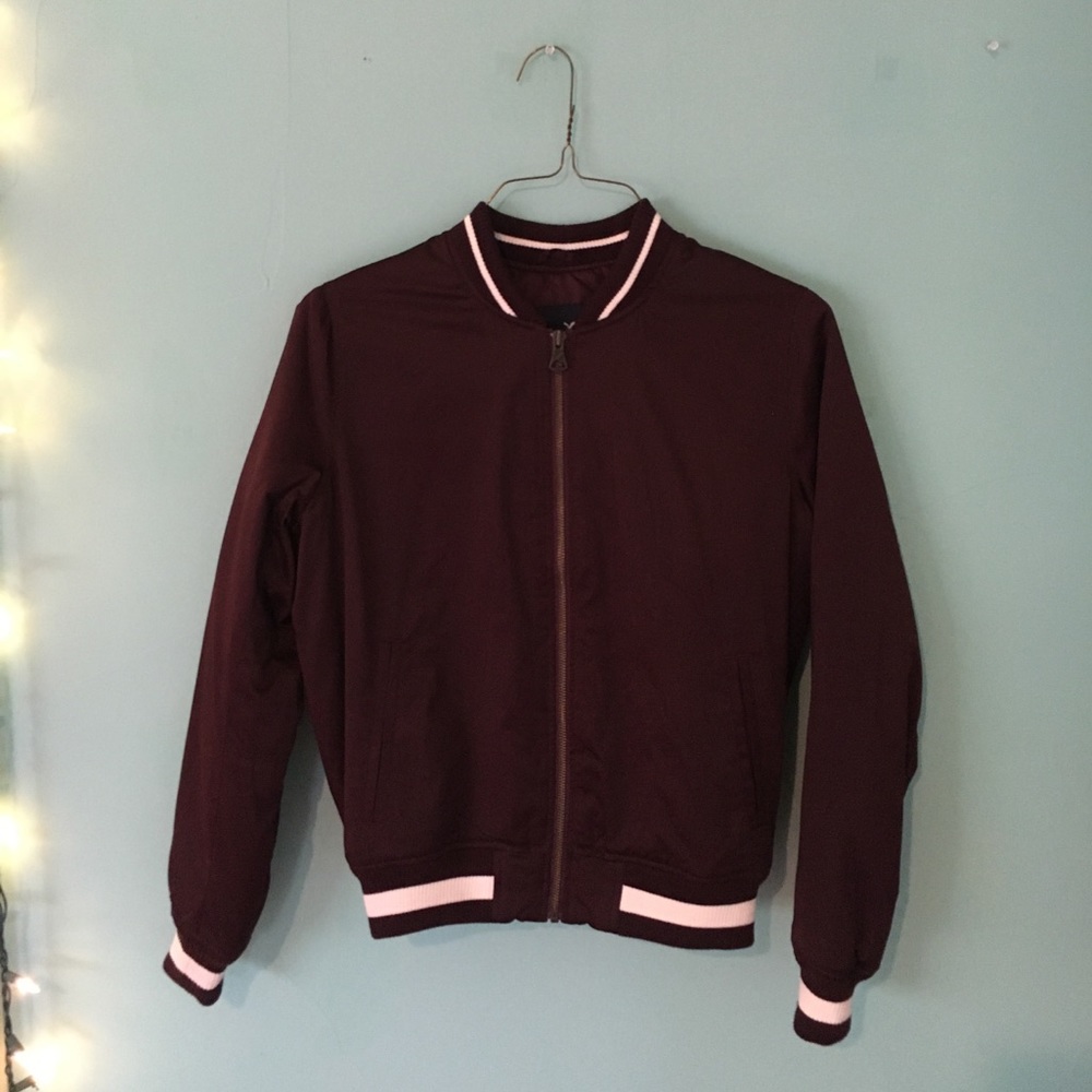 Burgundy & White Bomber Jacket American Eagle S